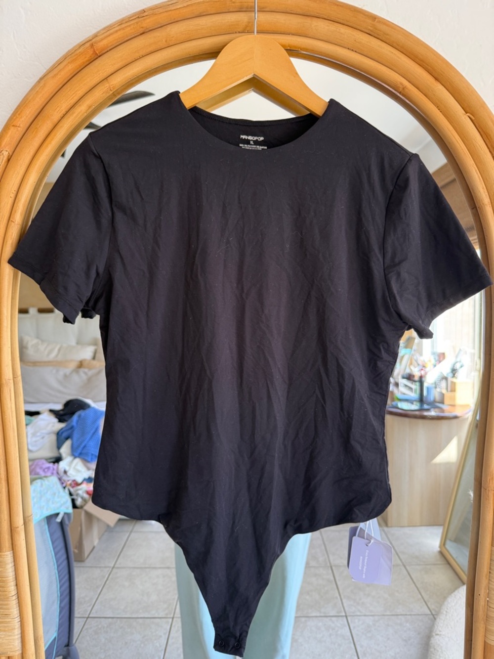 Mango Black Short-Sleeve Crewneck Women's Bodysuit